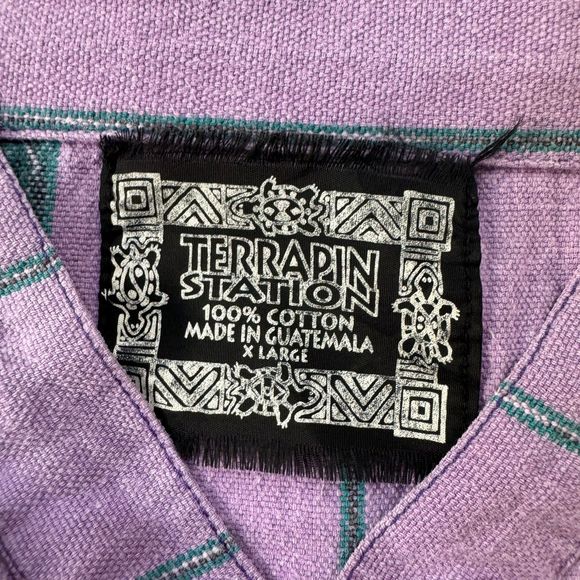 VINTAGE 80s Oversize Shirt Purple Aztec Style Size XL - Picture 2 of 6